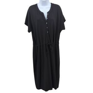 Lands End Dress Womens 1X Black Midi Short Sleeve Casual Pima Cotton Modal Fall
